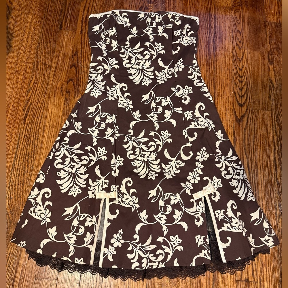 Vintage Y2k A.Byer Brown and Cream Dress Size 9 - Picture 14 of 14